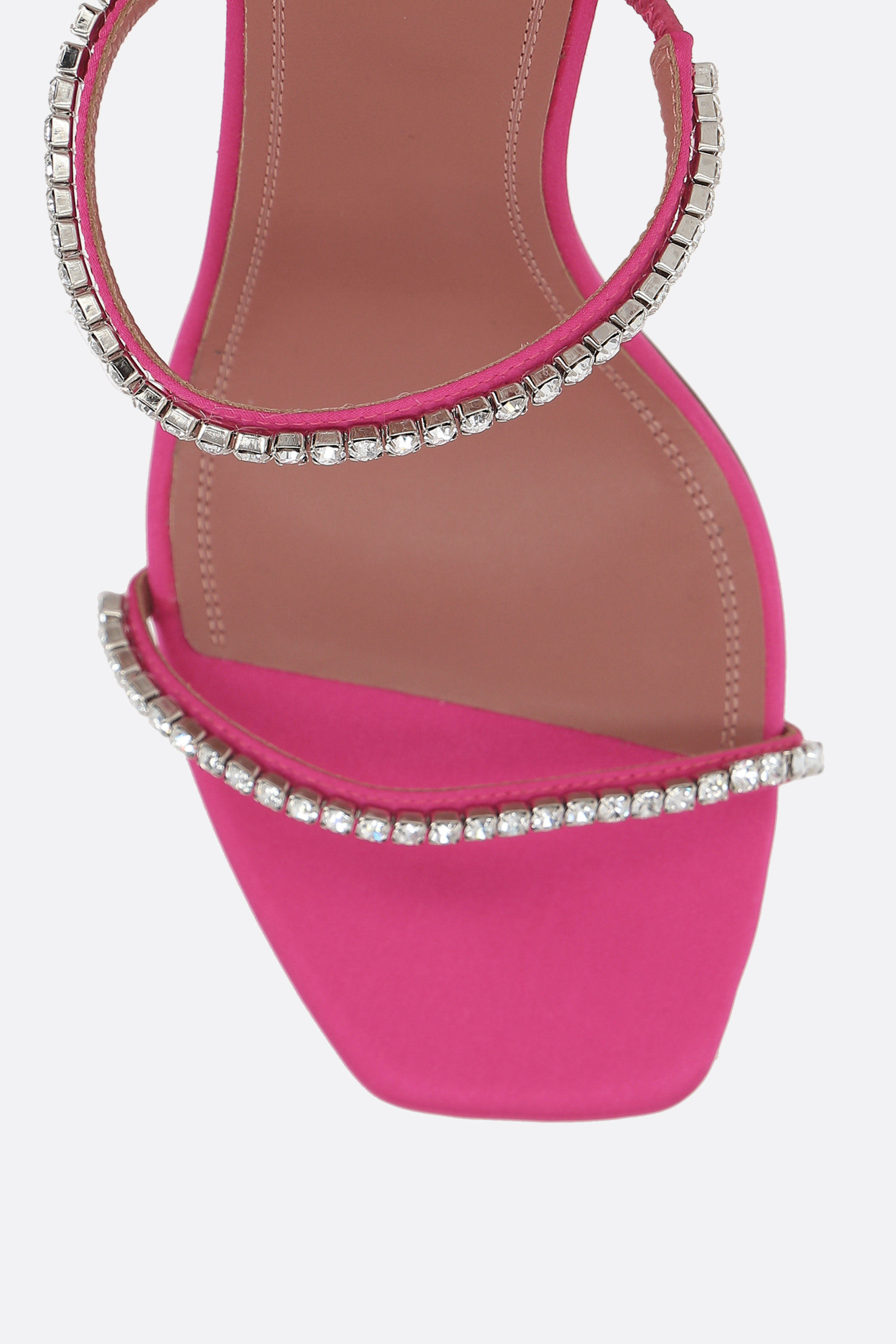 Amina Muaddi Sculpted Heel Sandals Crystal Embellishment In Pink