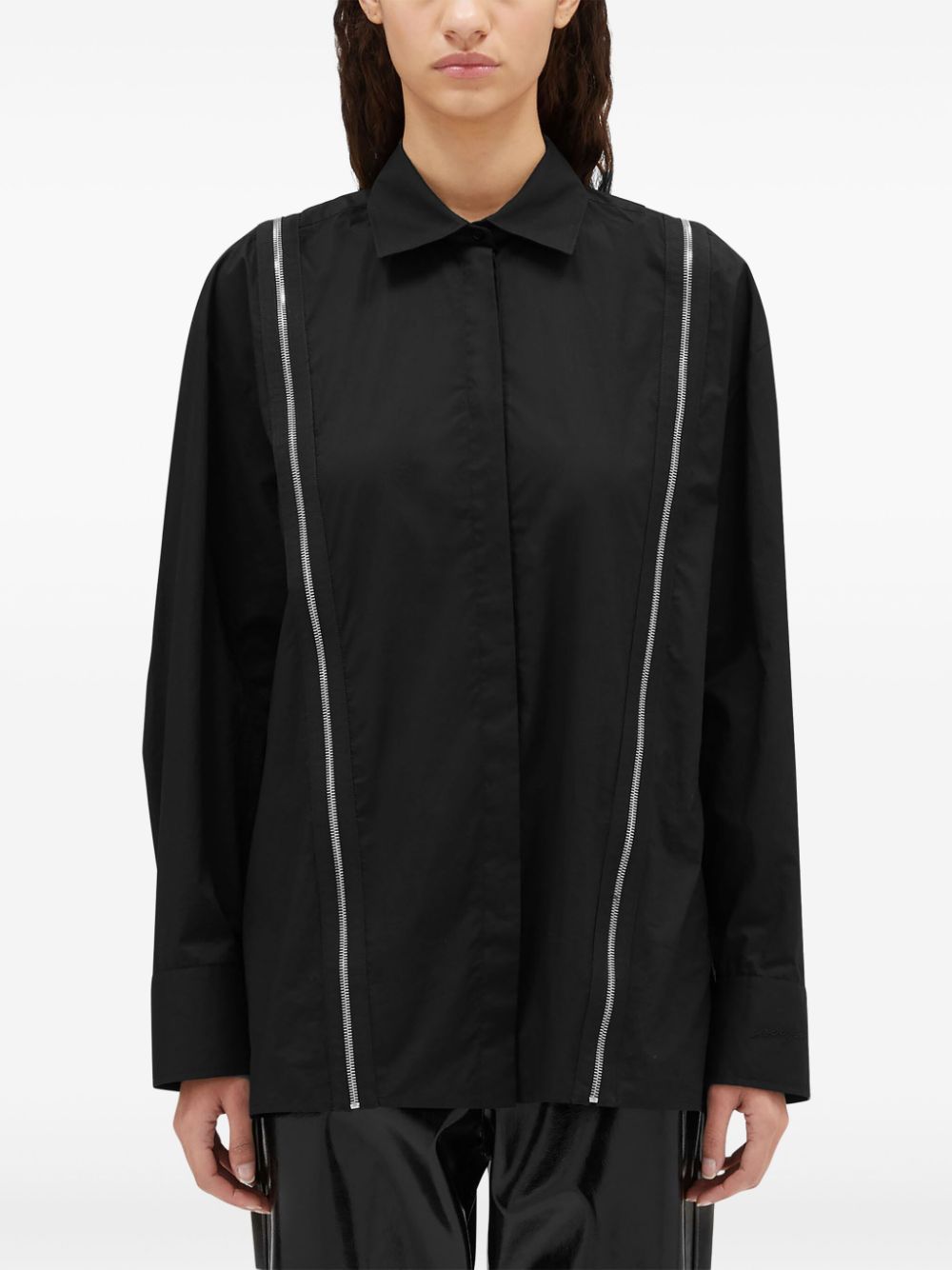 Shop Msgm Zip-detail Long-sleeve Shirt In Black
