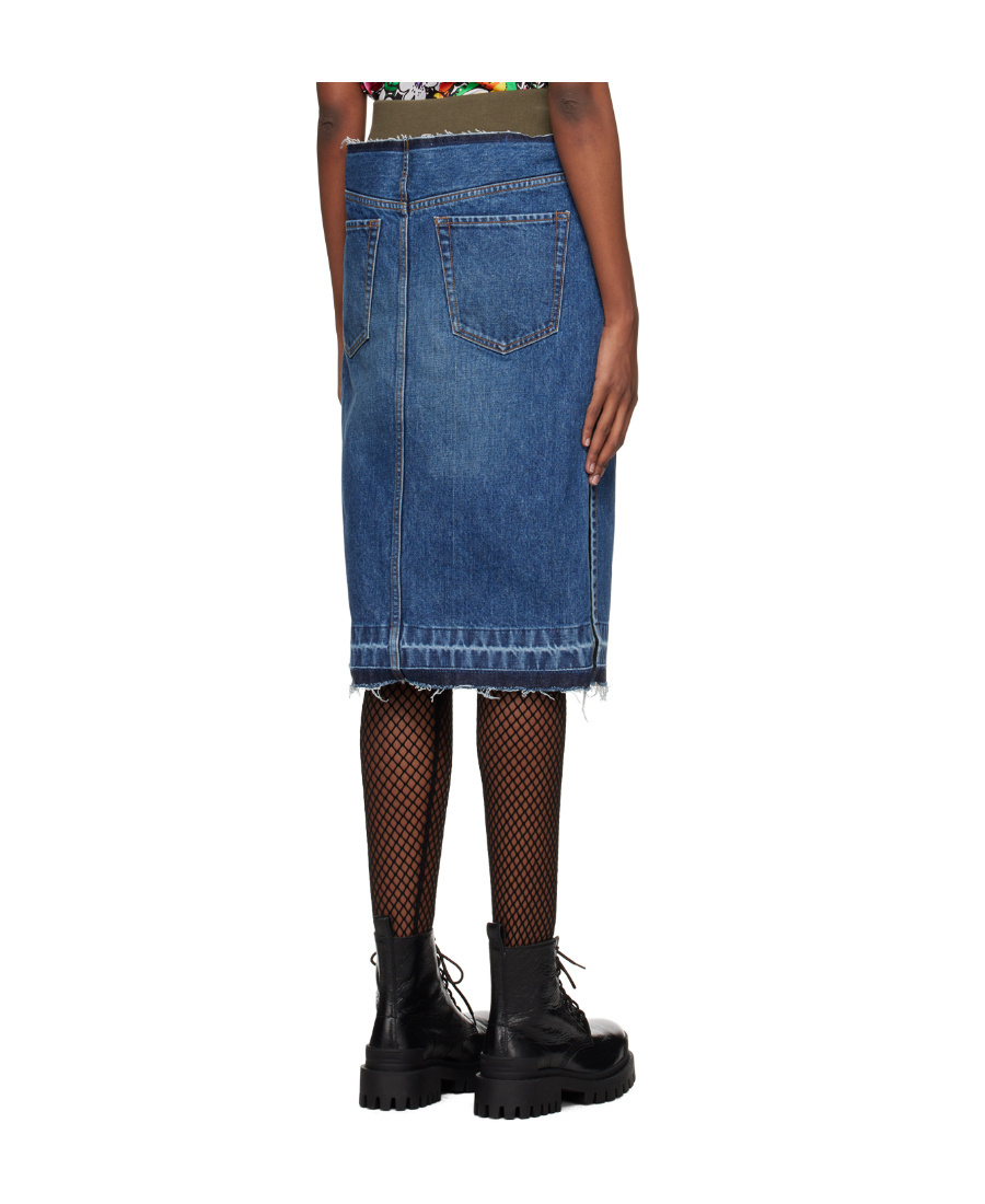 Sacai Blue Layered Denim Midi Skirt In Blue