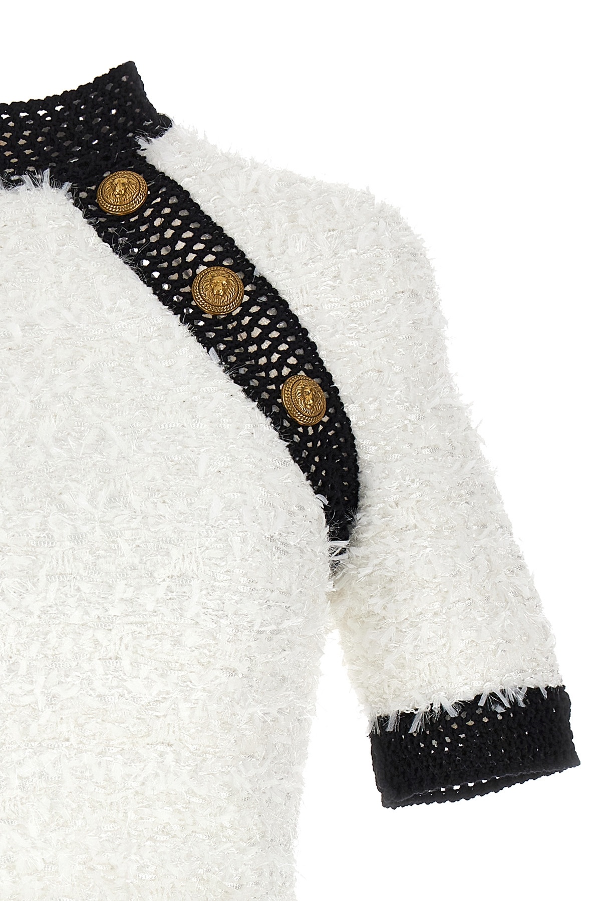 Balmain Button-embellished Tweed Crop Top In White