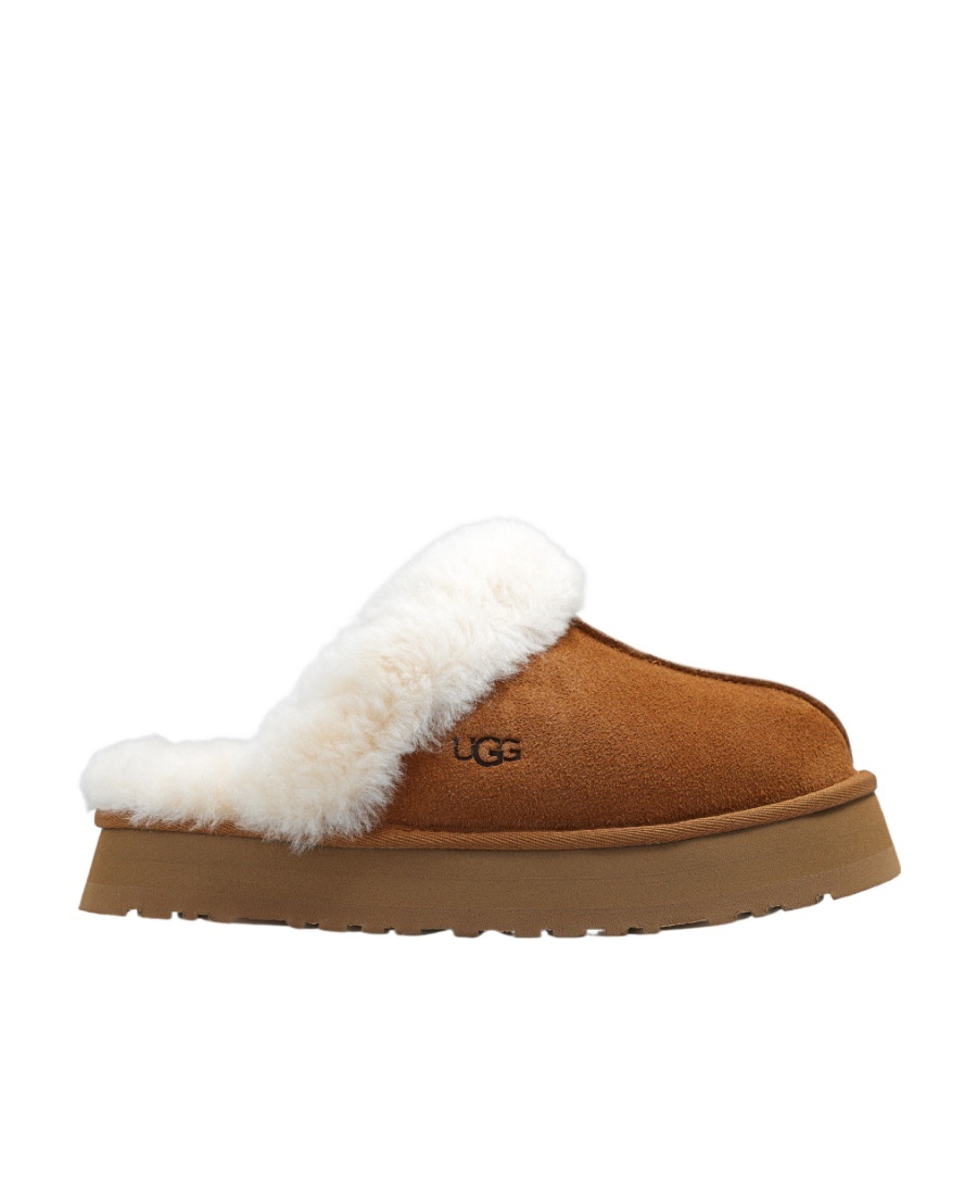 Shop Ugg Disquette Shearling Platform Slippers In Brown