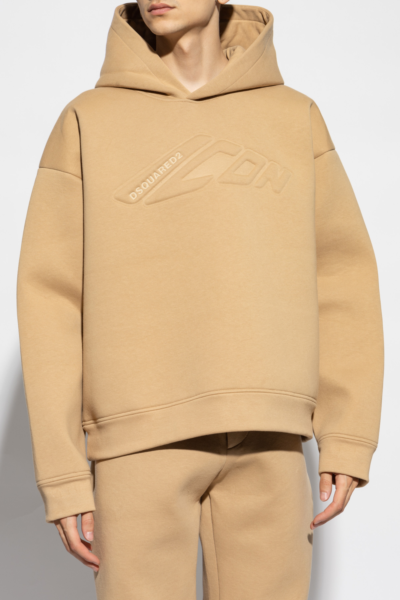 Dsquared2 Logo-embossed Cotton Hoodie In Nude