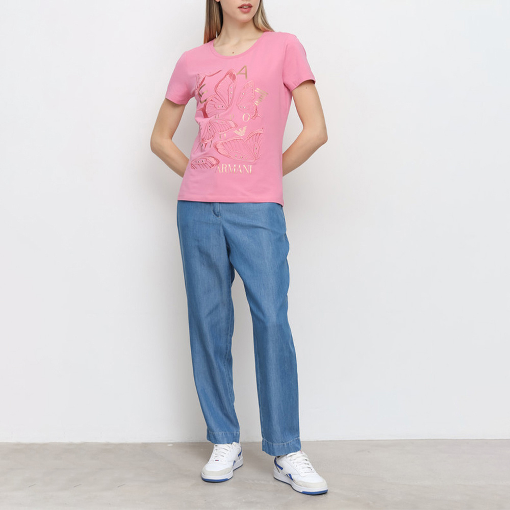 Shop Ea7 T-shirt With Round Neck And Short Sleeves In Pink