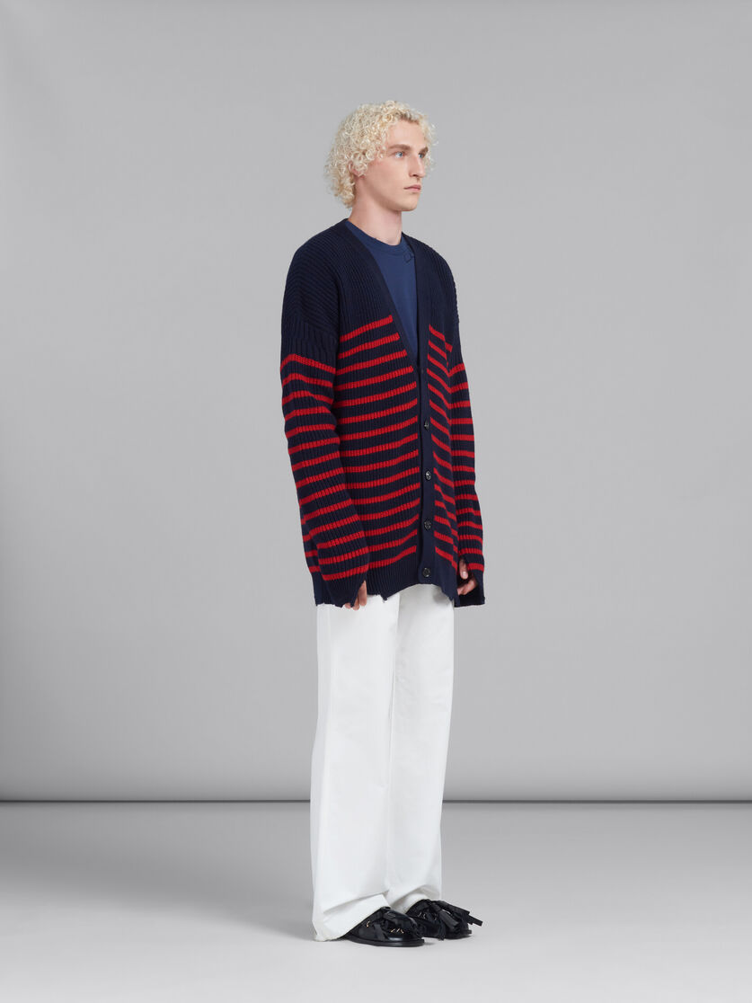 Marni Destroyed Effect Striped Cardigan In Black