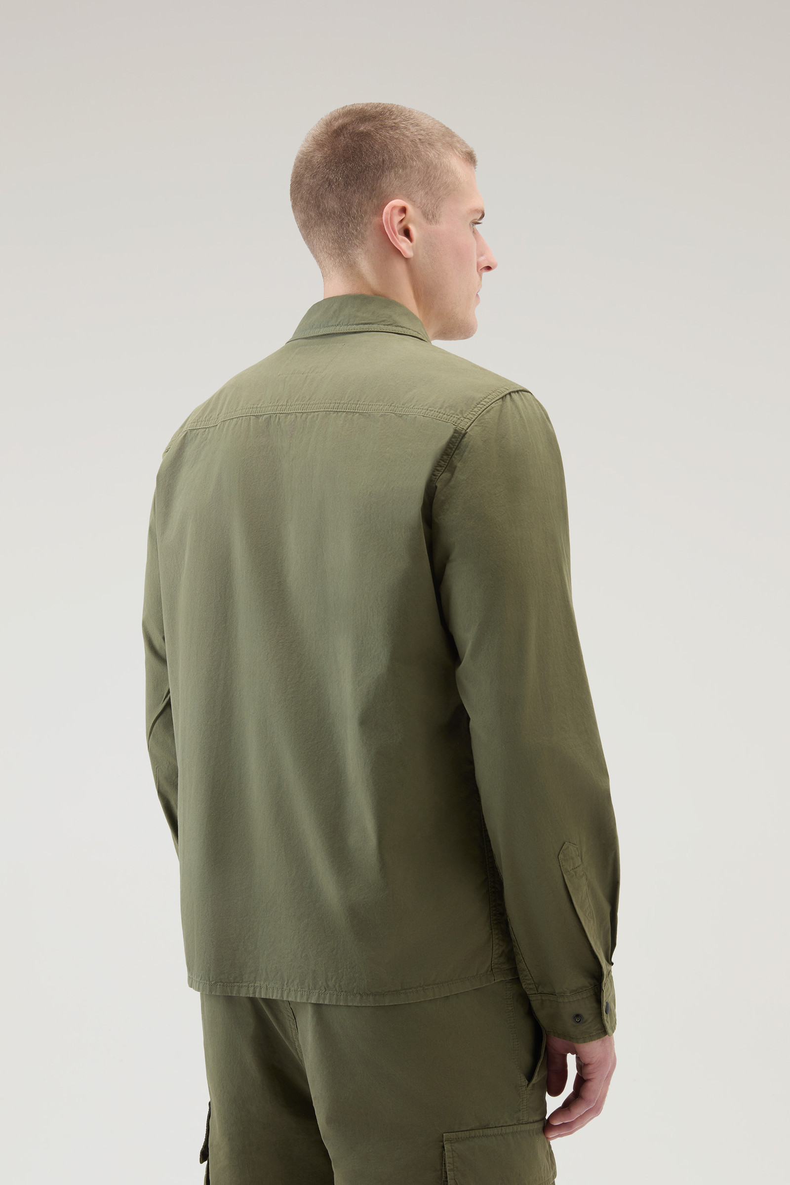 Woolrich Olive Green Cotton Gabardine Oversized Shirt In Green