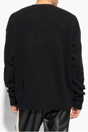 Palm Angels Black Cotton Crew Neck Sweatshirt With White Logo In Black