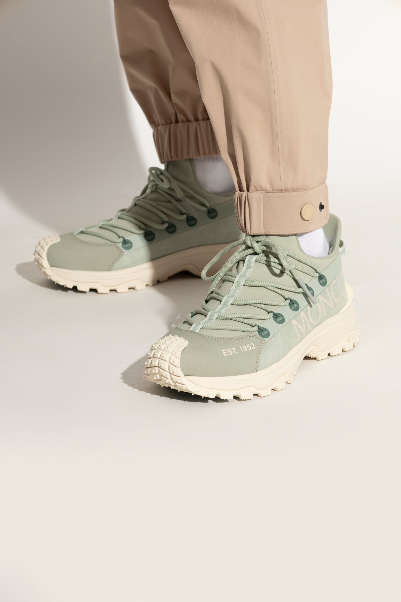 Shop Moncler Trailgrip Lite 2 Leather Suede Trainers In Green