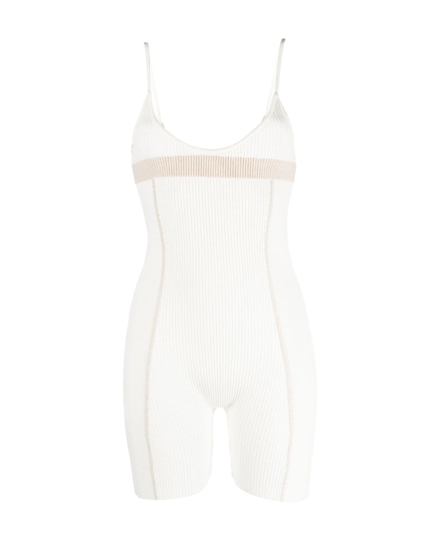 Jacquemus Rib-knit Panelled Playsuit In White