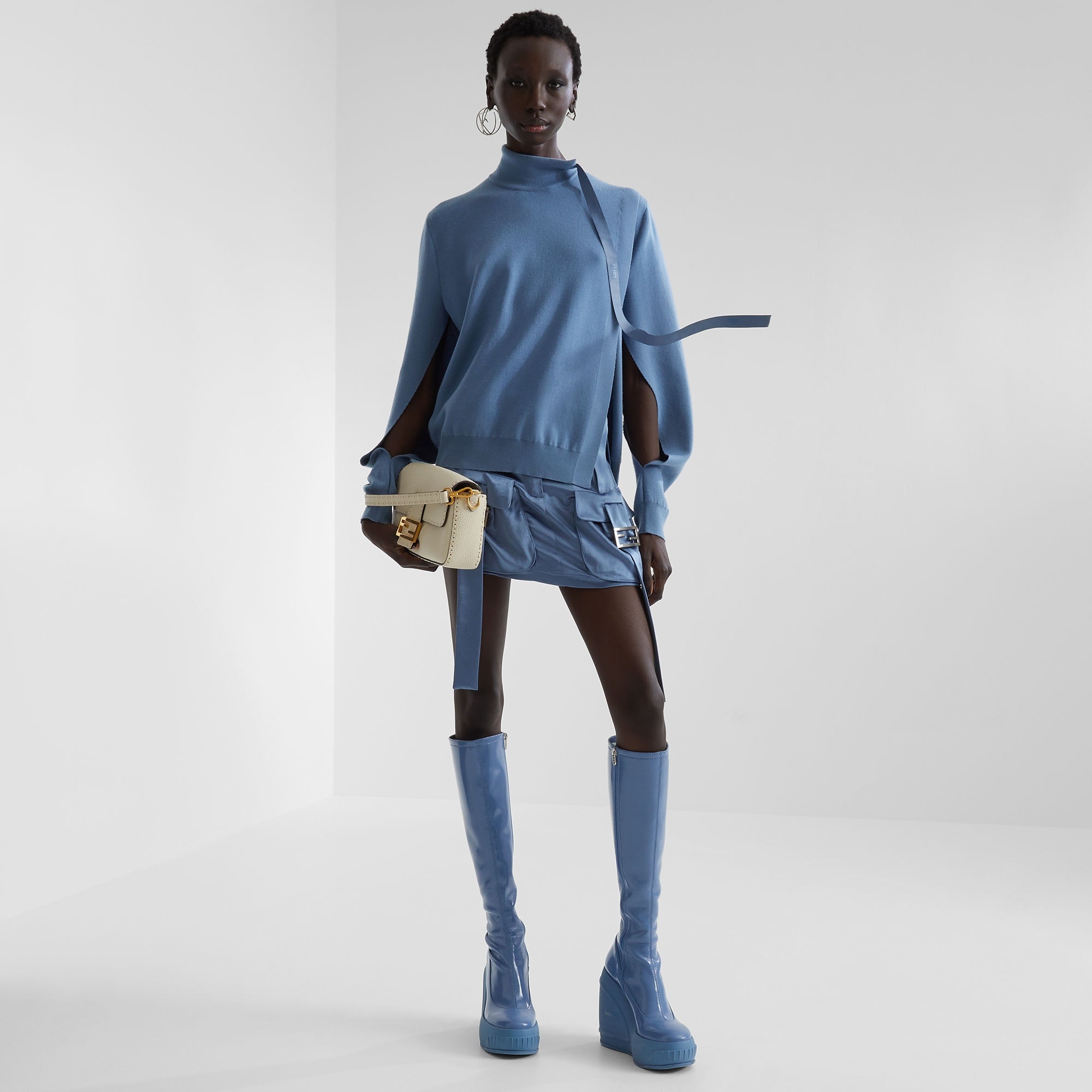 Fendi Modern Wool Blend Sweater With Unique Neckline In Blue