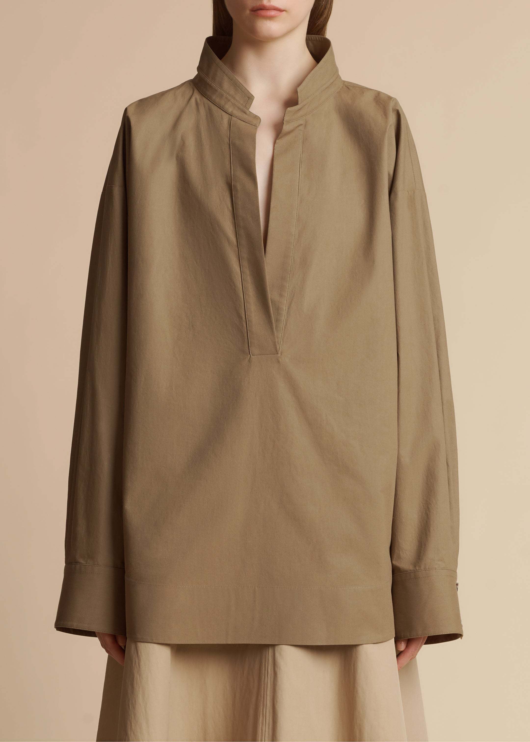 Khaite Open-necked Pullover Shirt In Brown