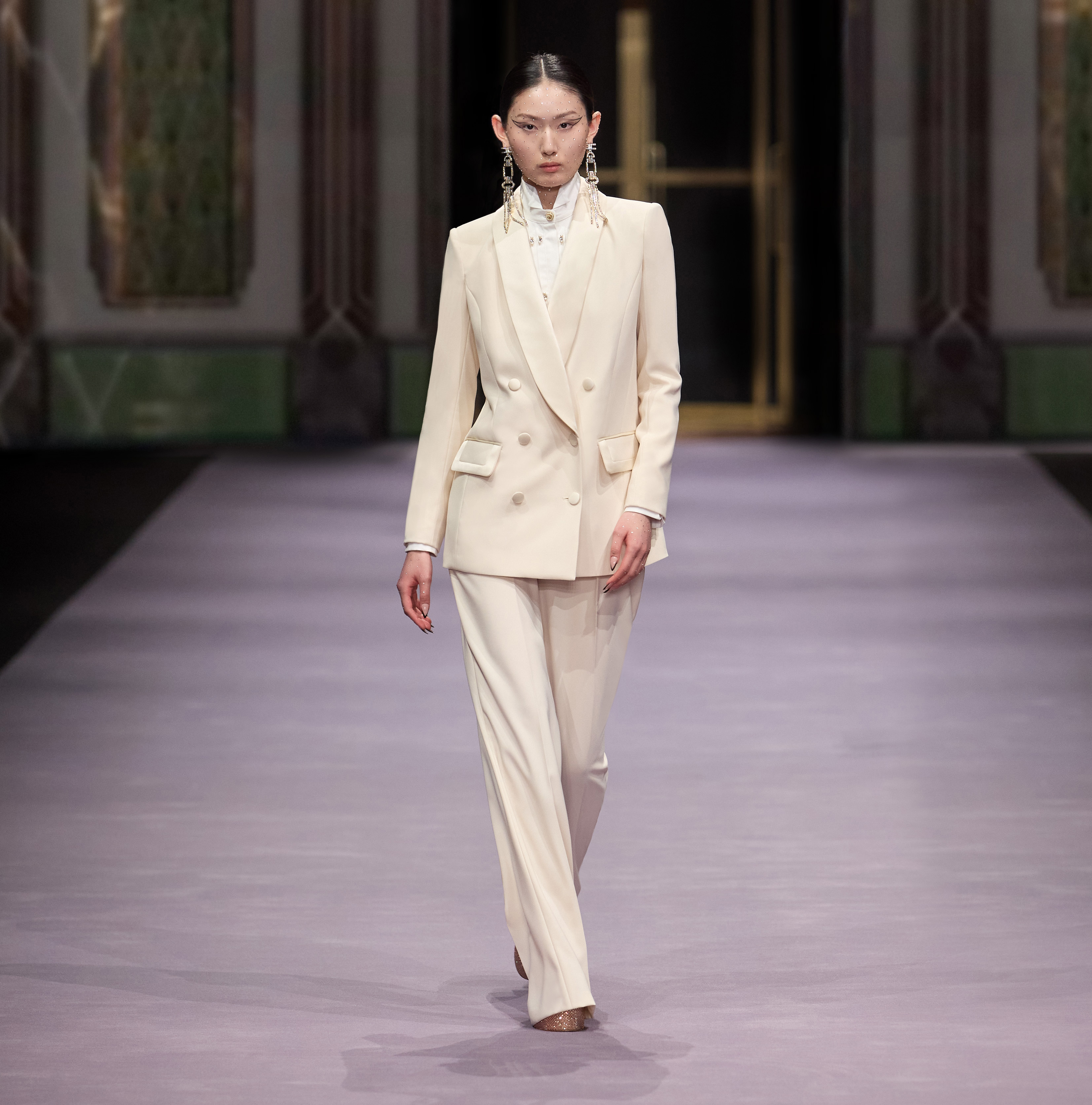 Elisabetta Franchi Double-breasted Satin-trim Blazer In White