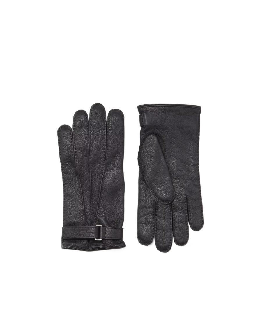 Zegna Logo Five-fingered Gloves In Gray