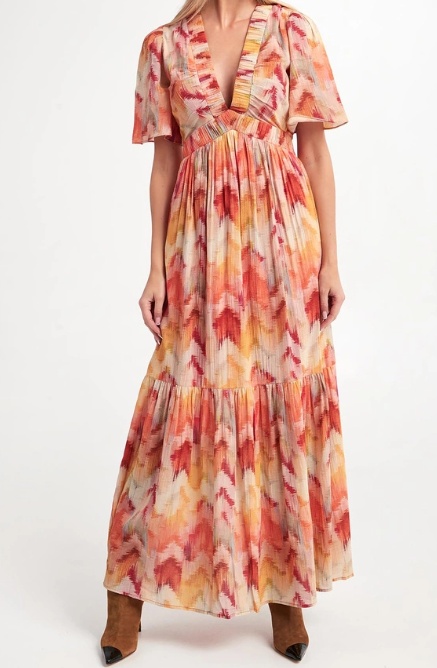 Bash Cut-out Detail Long Flared Dress In Multi