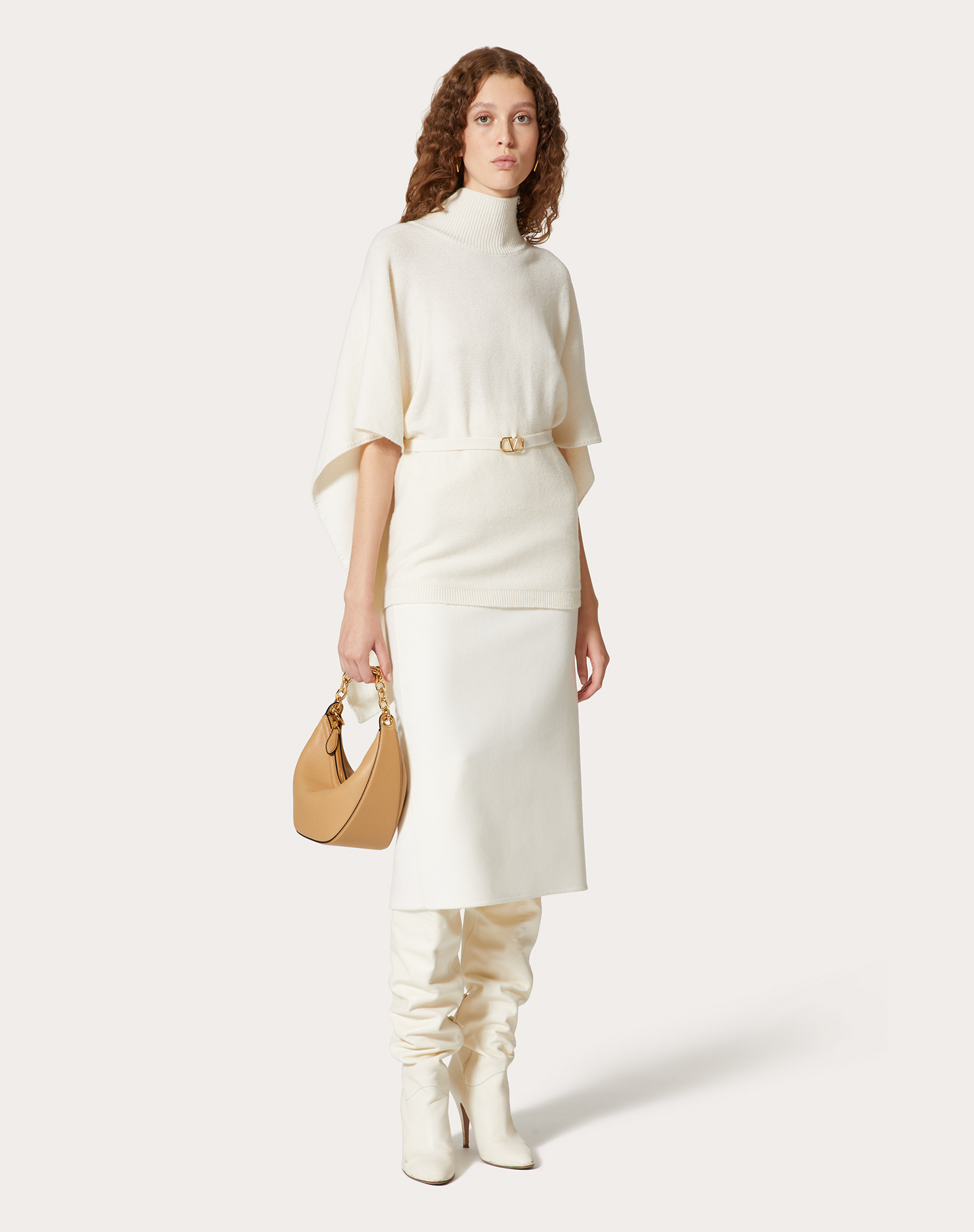 Valentino Vlogo Moon Cappuccino-coloured Small Hobo Bag In Nude