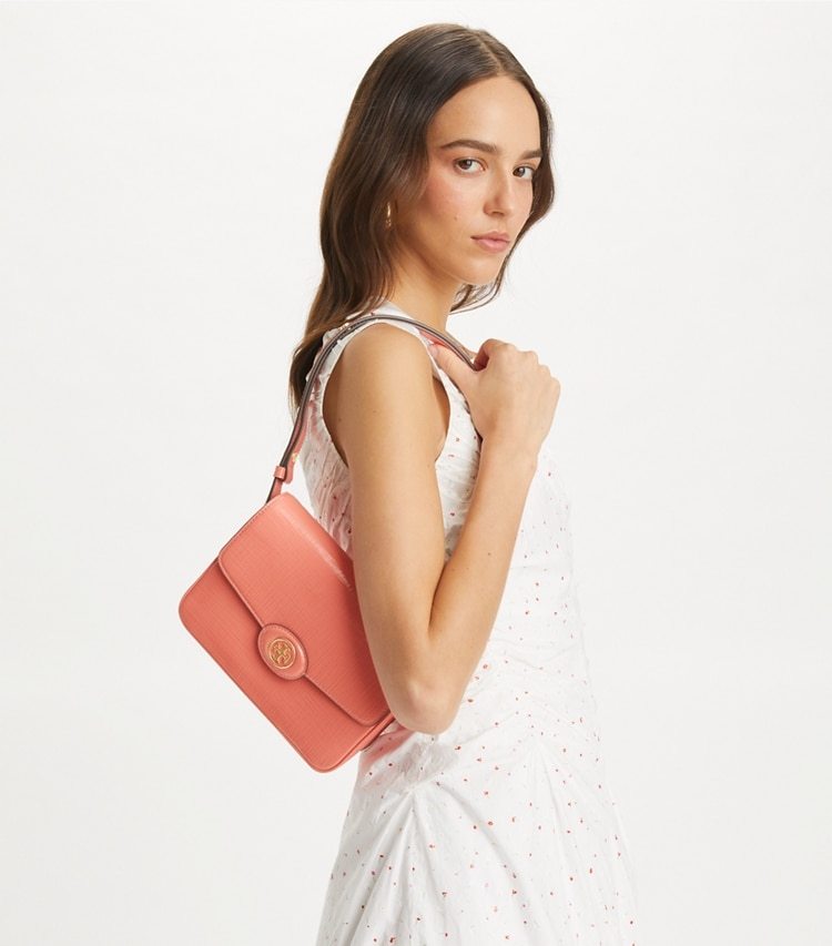 Tory Burch Robinson Crosshatched Convertible Shoulder Bag In Pink