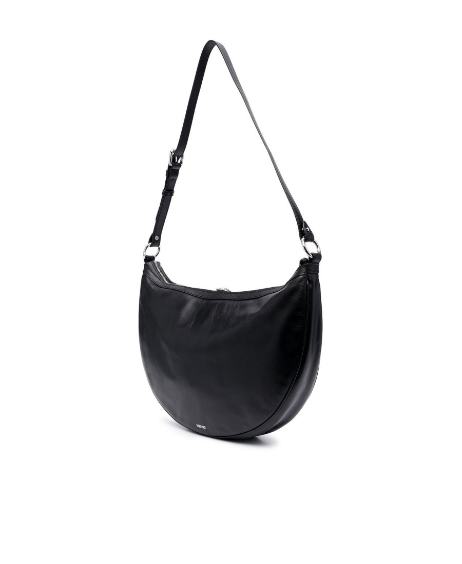 Versace Small Smooth Leather Top Handle Bag In Black