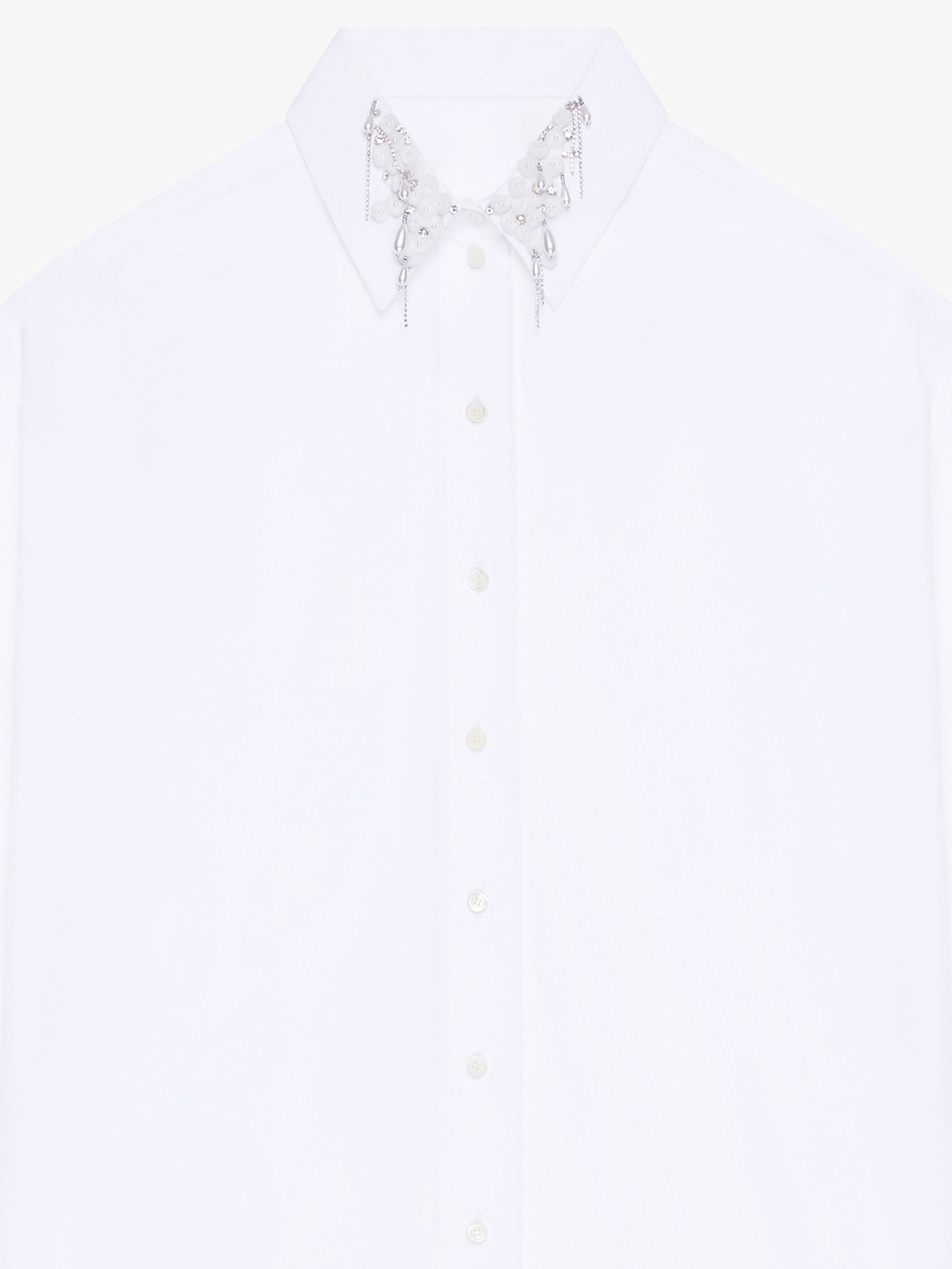 Givenchy Chemise Oversize En Coton Avec Cristaux Et Perles In White