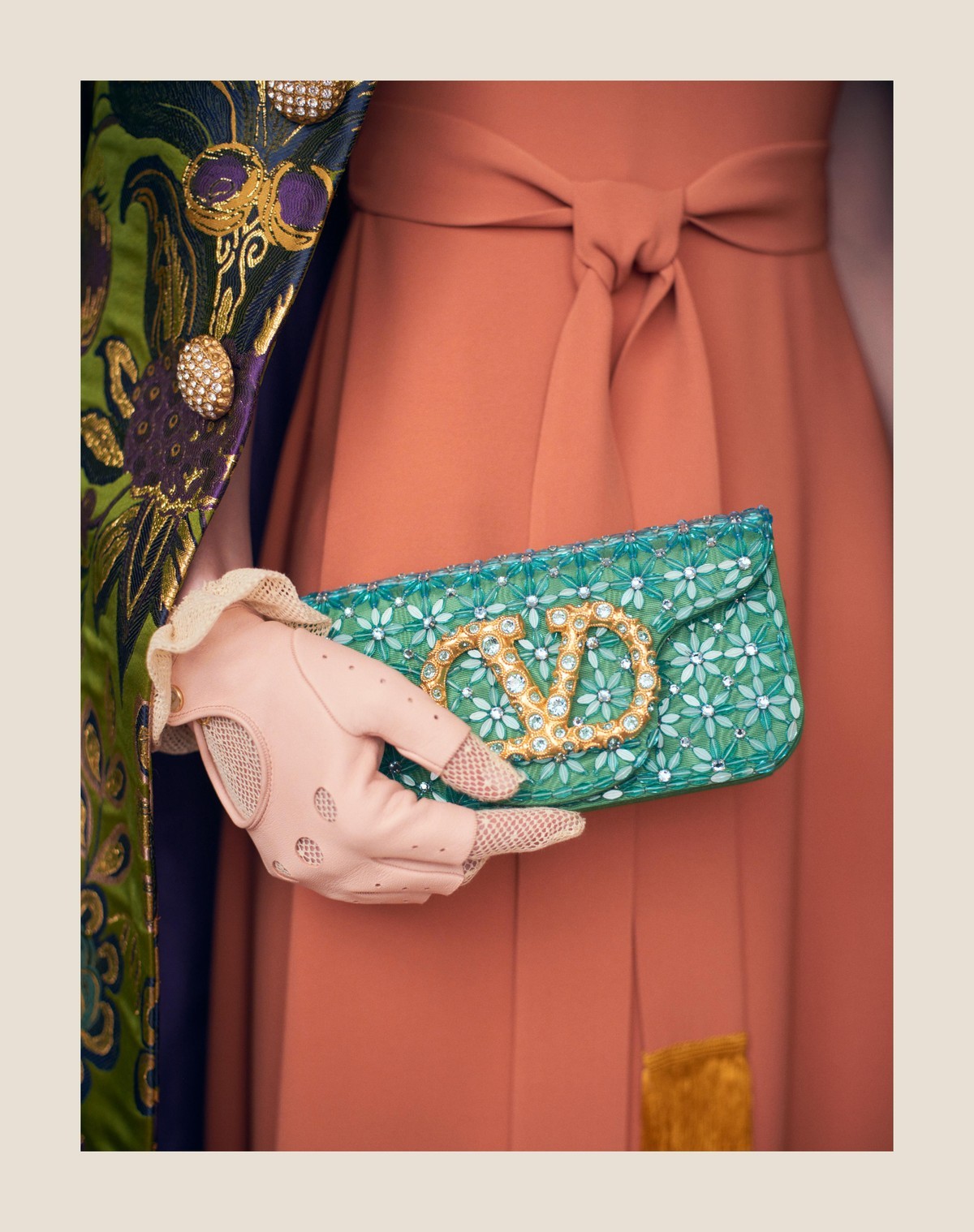 Valentino Embroidery Small Shoulder Bag In Green