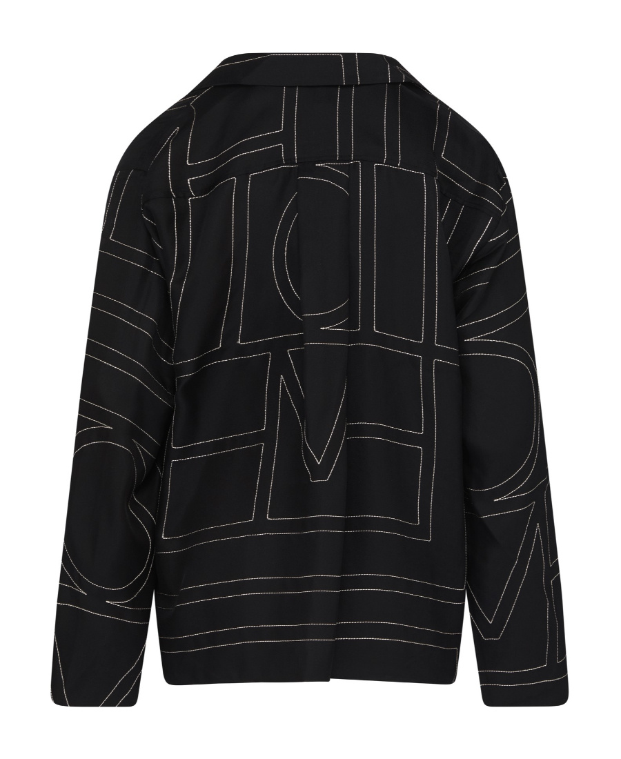 Totême Monogram Embroidered Silk-twill Shirt In Black