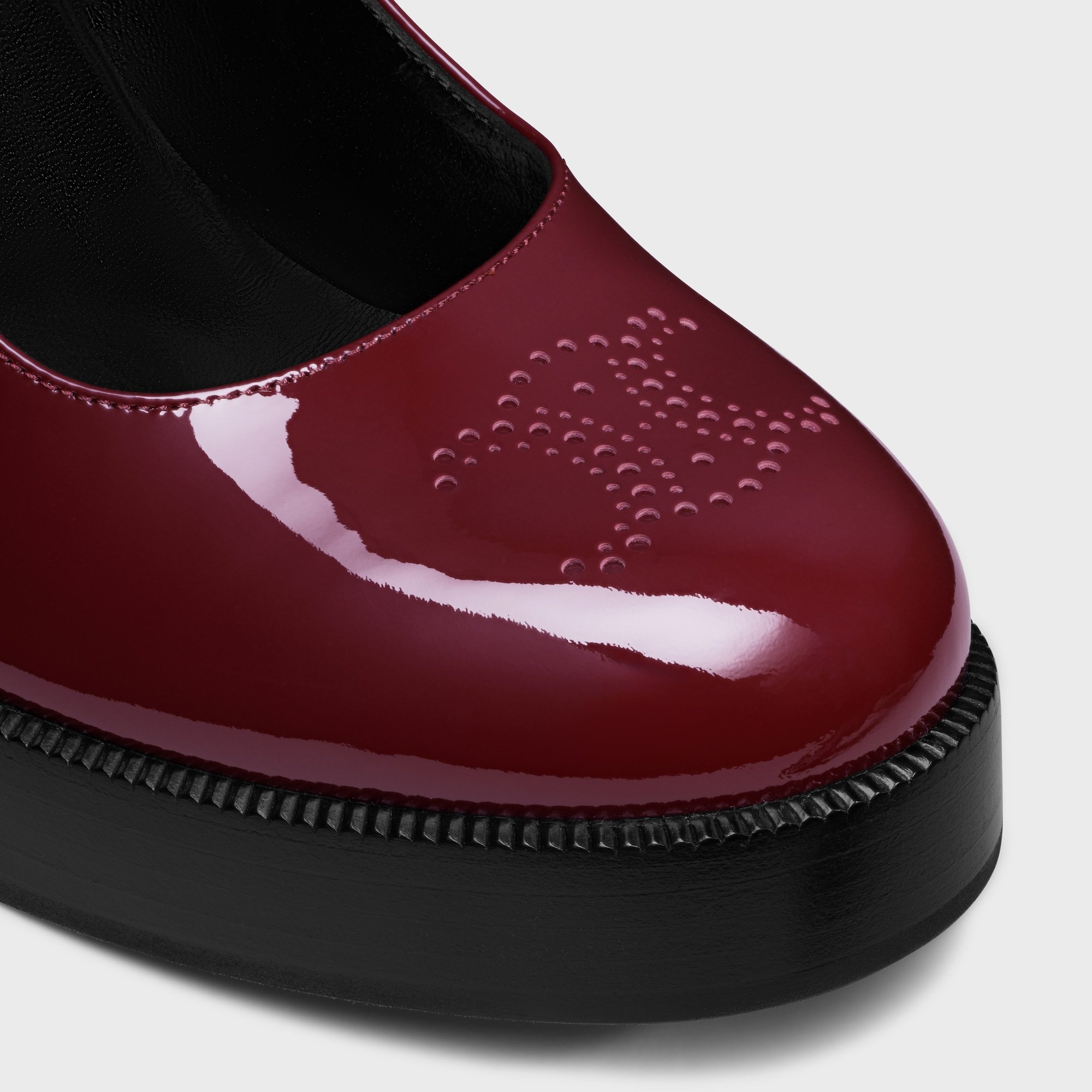 Celine Tess Babies In Patent Calfskin In Burgundy