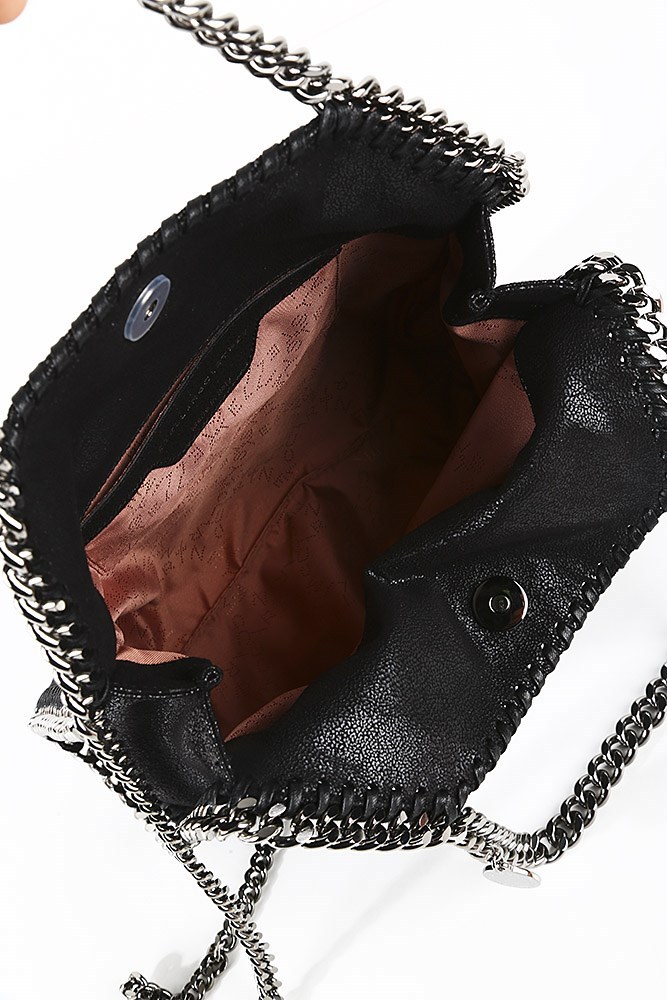 Stella Mccartney '3chain' Mini Black Tote Bag With Logo Engraved On Charm In Black