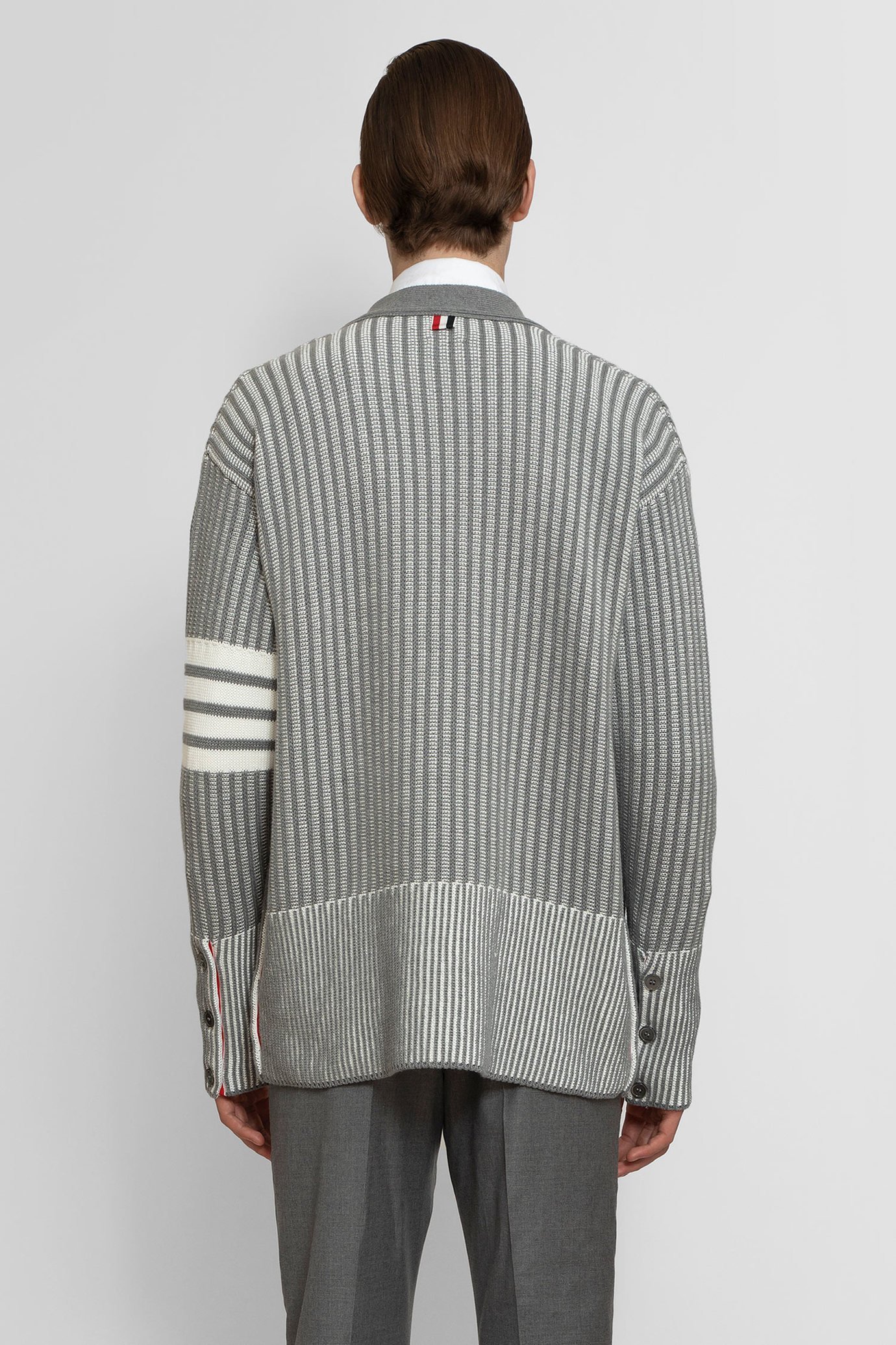 Thom Browne 4-bar V-neck Cardigan In Gray