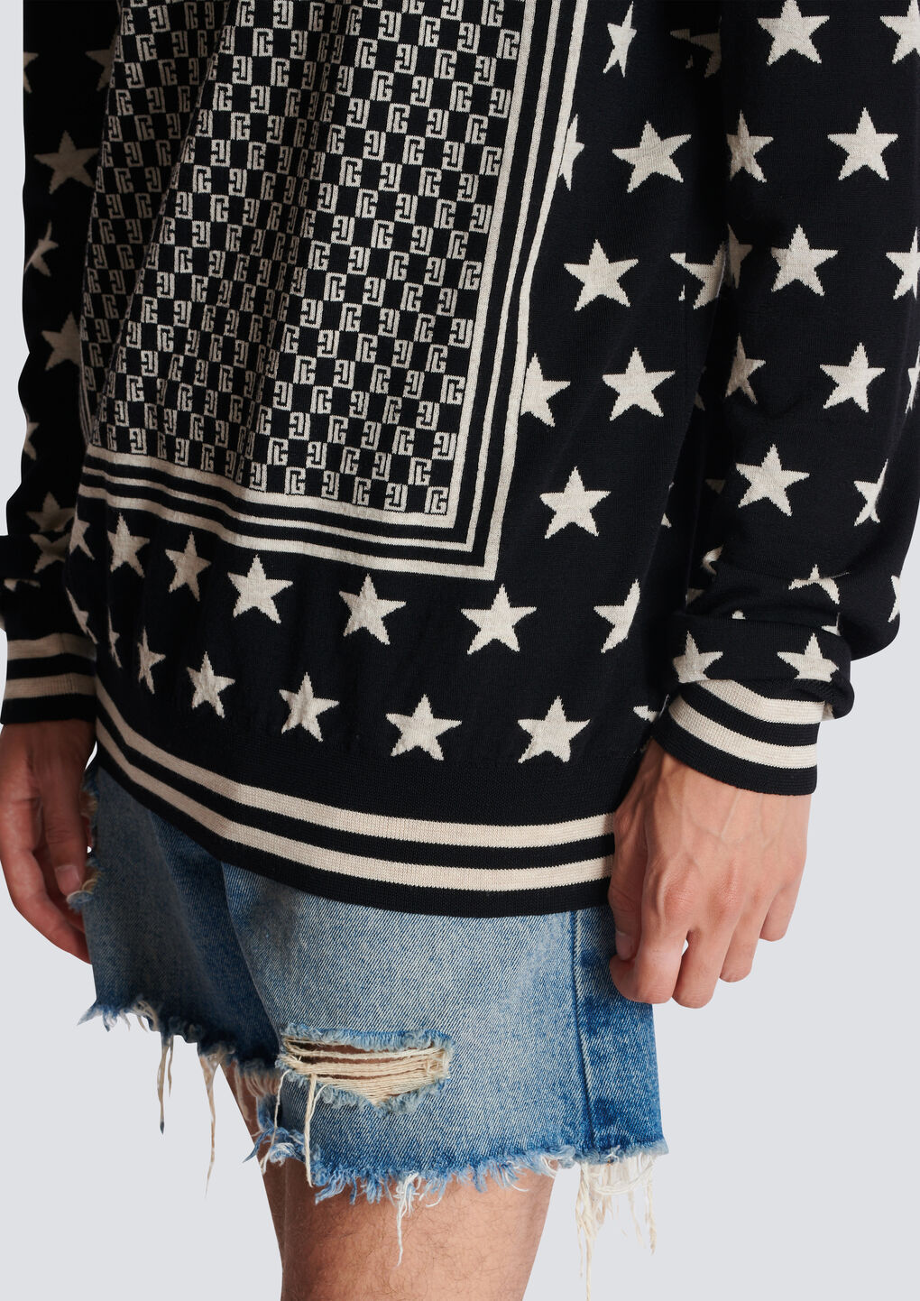 Shop Balmain Mini Monogram Stars Jumper In Black