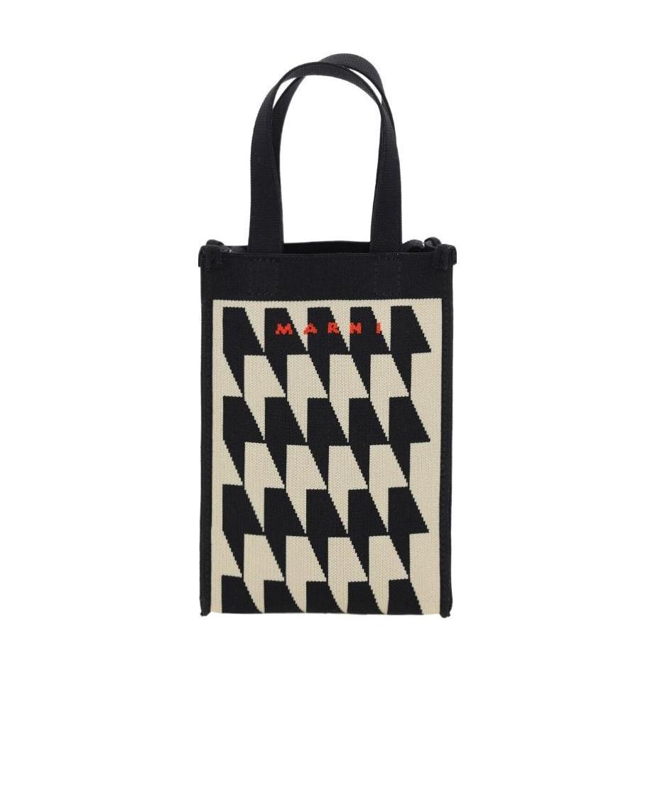 MARNI NANO SHOPPING BAG IN HOUNDSTOOTH JACQUARD