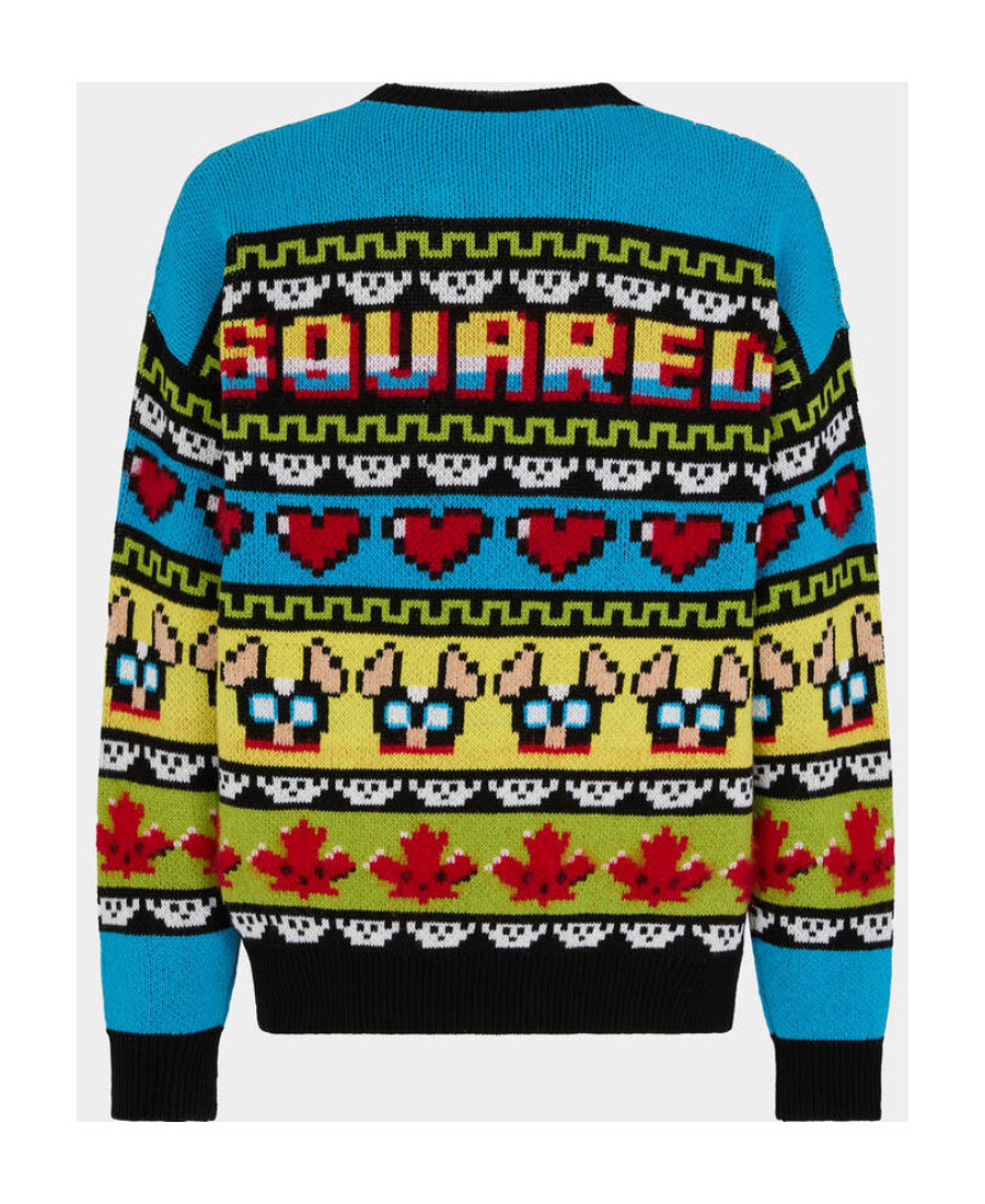 Dsquared2 Mohair Blend Ciro Sweater With Graphic Embroidery In Multicolor