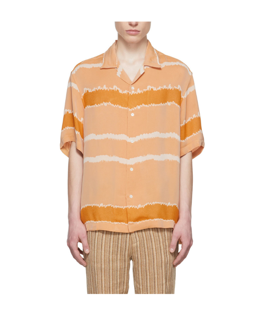 Cmmn Swdn Striped Lapel Short-sleeved Shirt In Nude