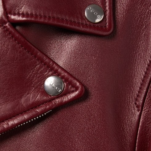 Gucci Biker Leather Jacket In Burgundy