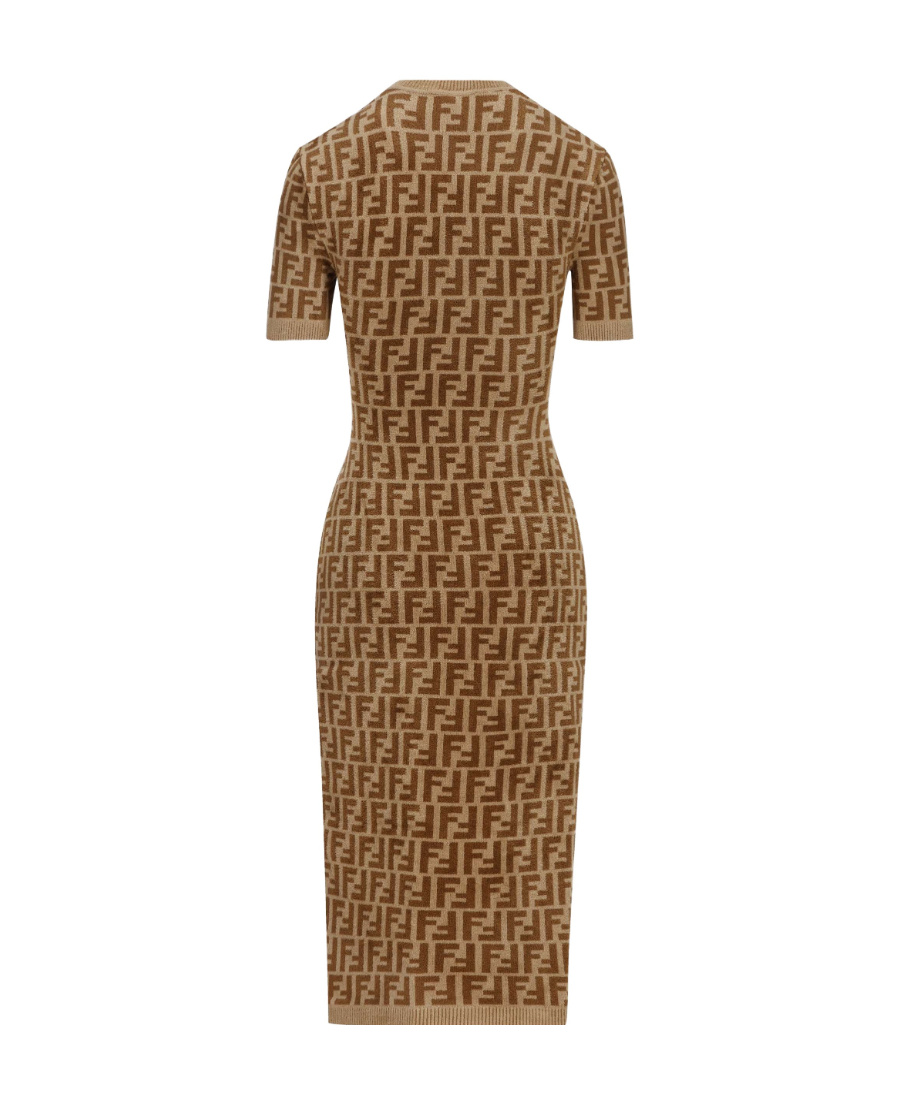 Fendi Monogram Knitted Dress In Brown
