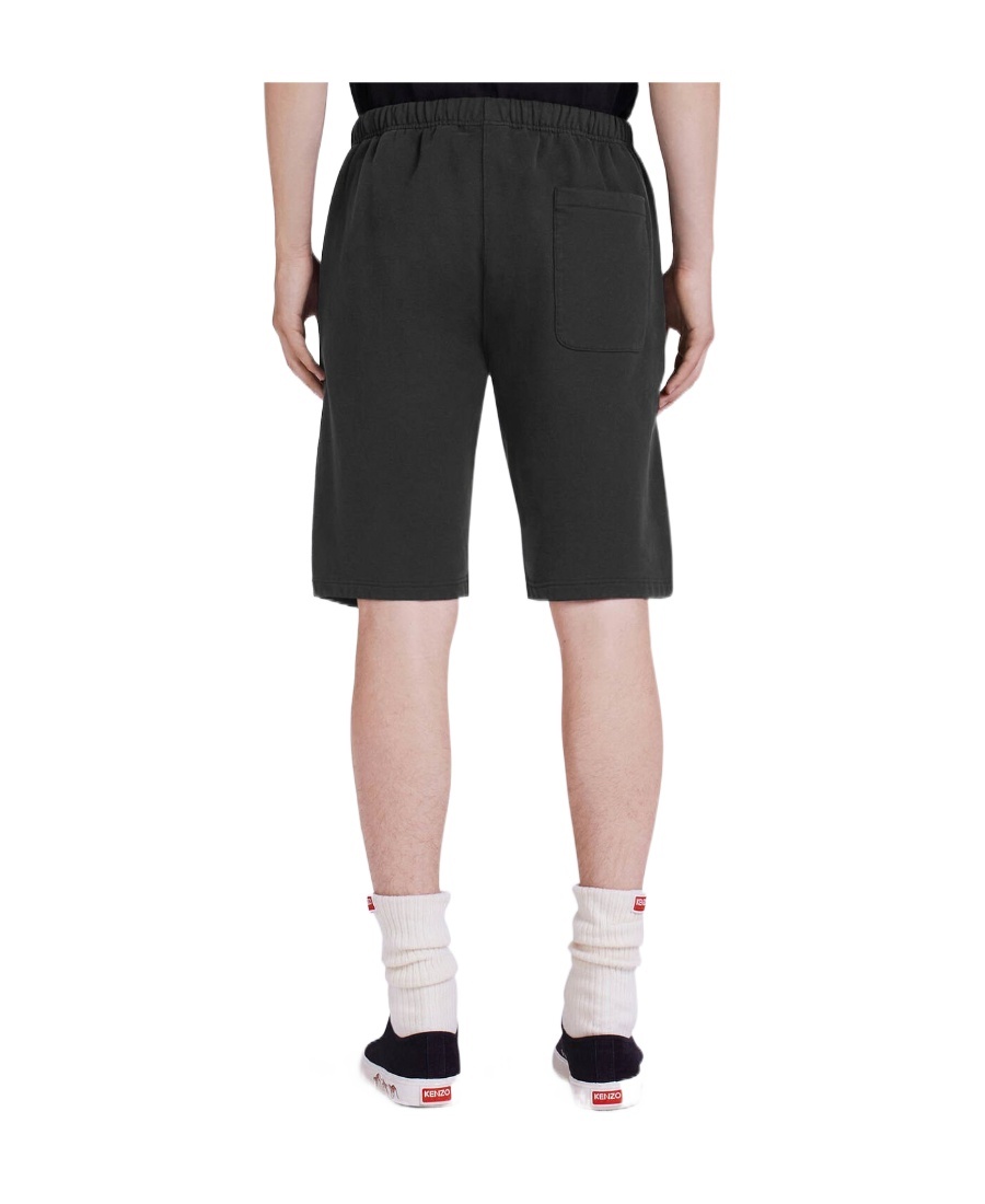 Kenzo Black Bermuda Shorts With Logo Patch In Cotton In Black