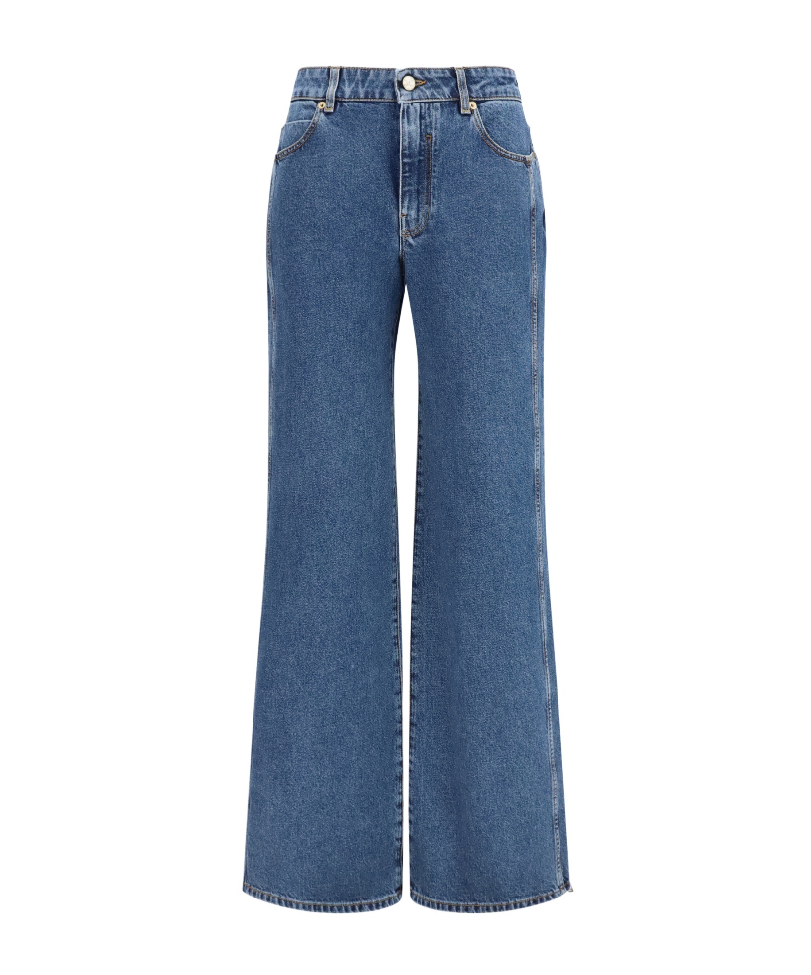 Balmain Wide-leg Logo-embroidered Jeans In Blue