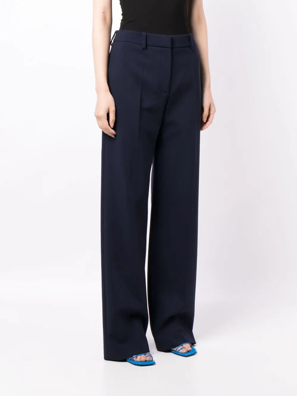 Off-white Blue Wide-leg Virgin-wool-blend Trousers In Black