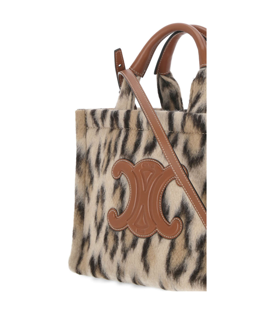 Celine Small Cabas Thais In Leopard Textile And Calfskin In Brown
