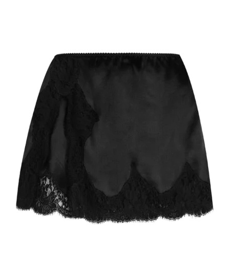 Dolce & Gabbana Lace-trimmed Satin Skirt In Black