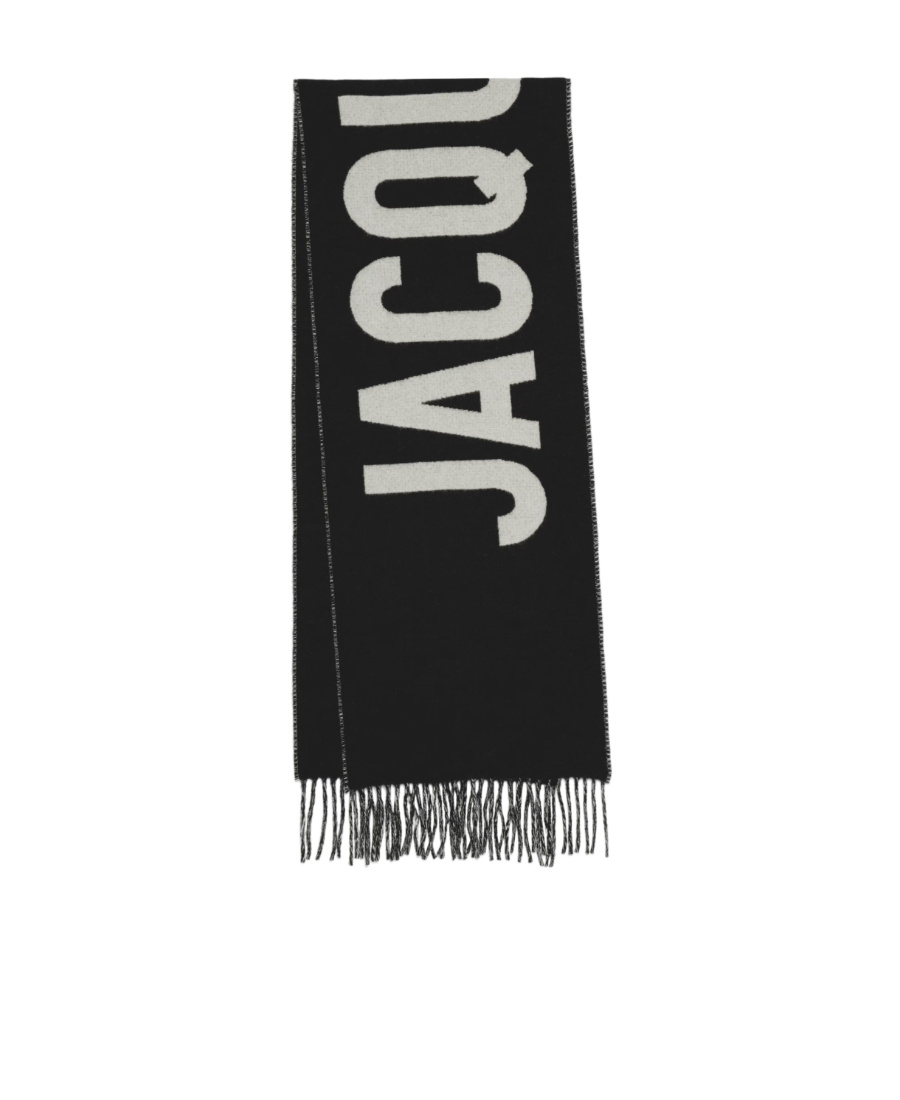 Jacquemus Logo Jacquard Fringed Edge Scarf In Black