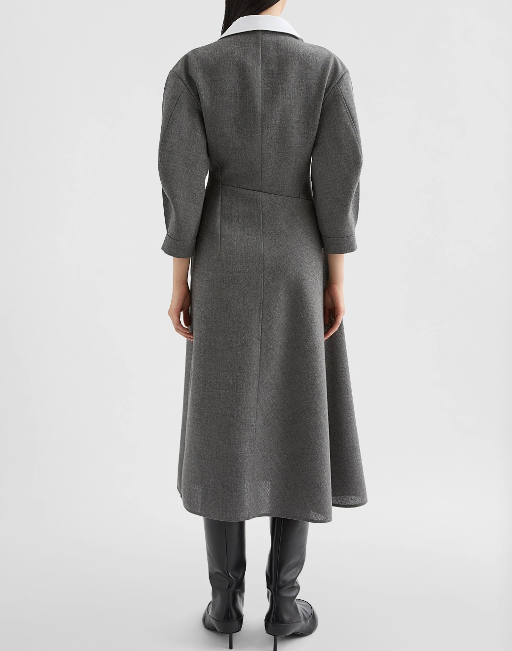 Jil Sander Mid-length Wool Dress With Contrasting Collar In Gray