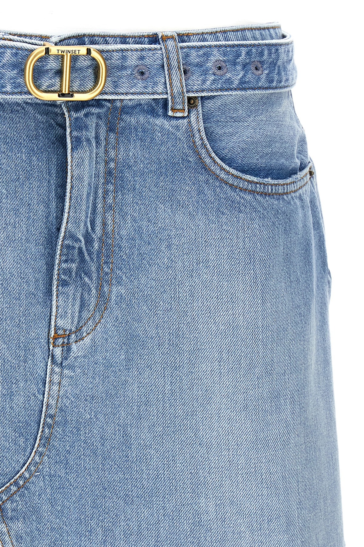 Shop Twinset Frayed Denim Miniskirt In Blue