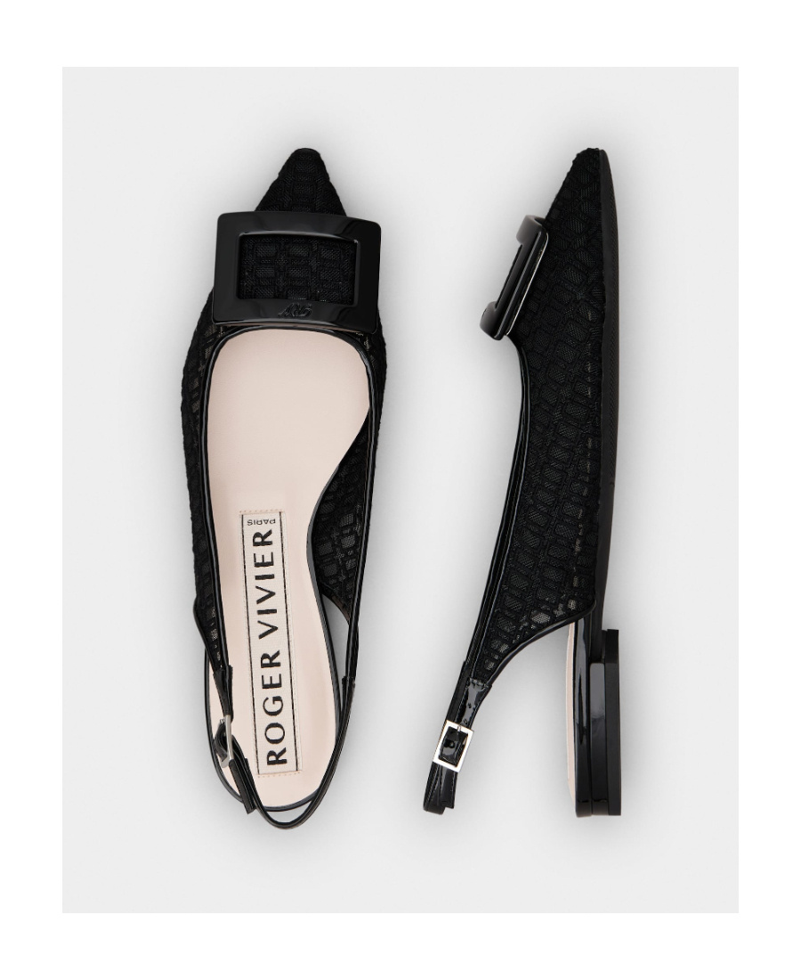 Roger Vivier Gomettine Net Heel Buckle Ballet Shoes In Black