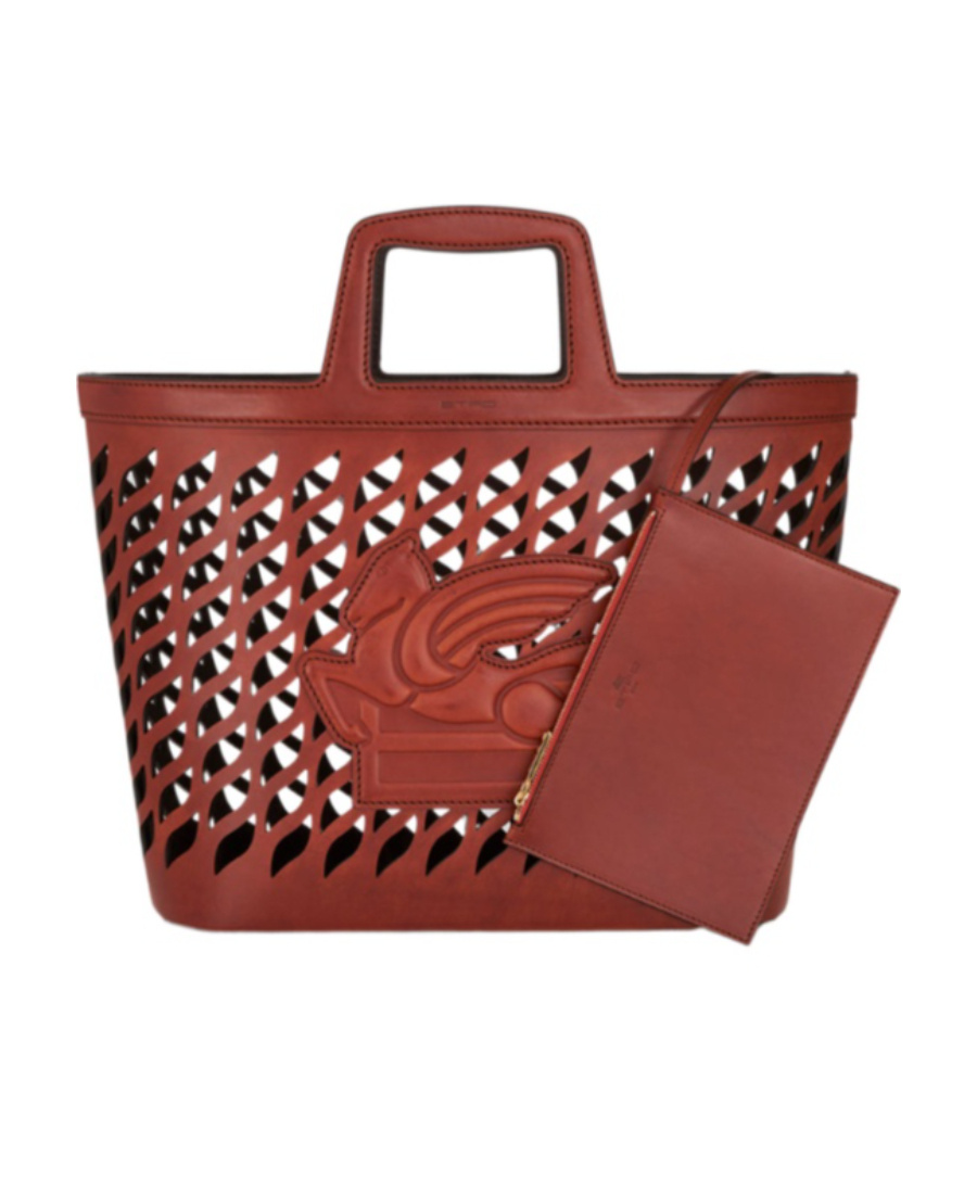 Etro Cut-out Lasered Tote With Top Handle In Red