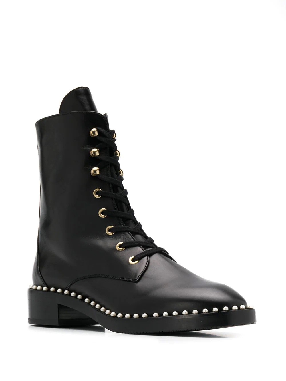 Stuart Weitzman Reverie Leather Lace-up Booties In Black