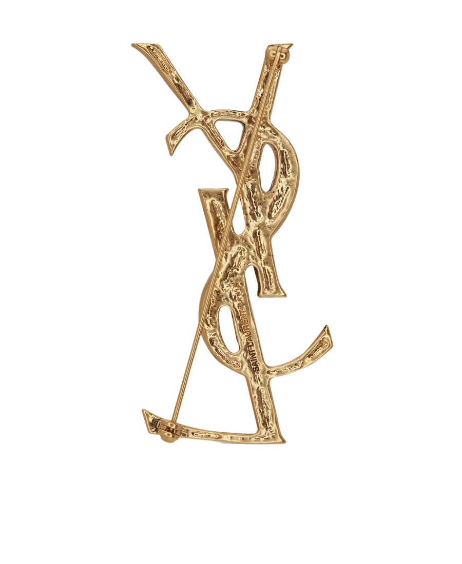Saint Laurent Paris Women Cassandre Crocodile Metal Brooch In Green