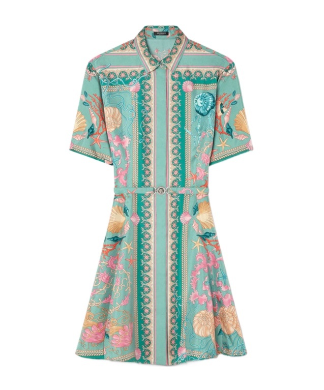 Versace Underwater Barocco Silk Mini Shirt Dress