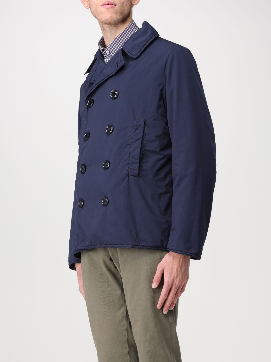 Aspesi Double-breasted Lapel Casual Jacket In Blue