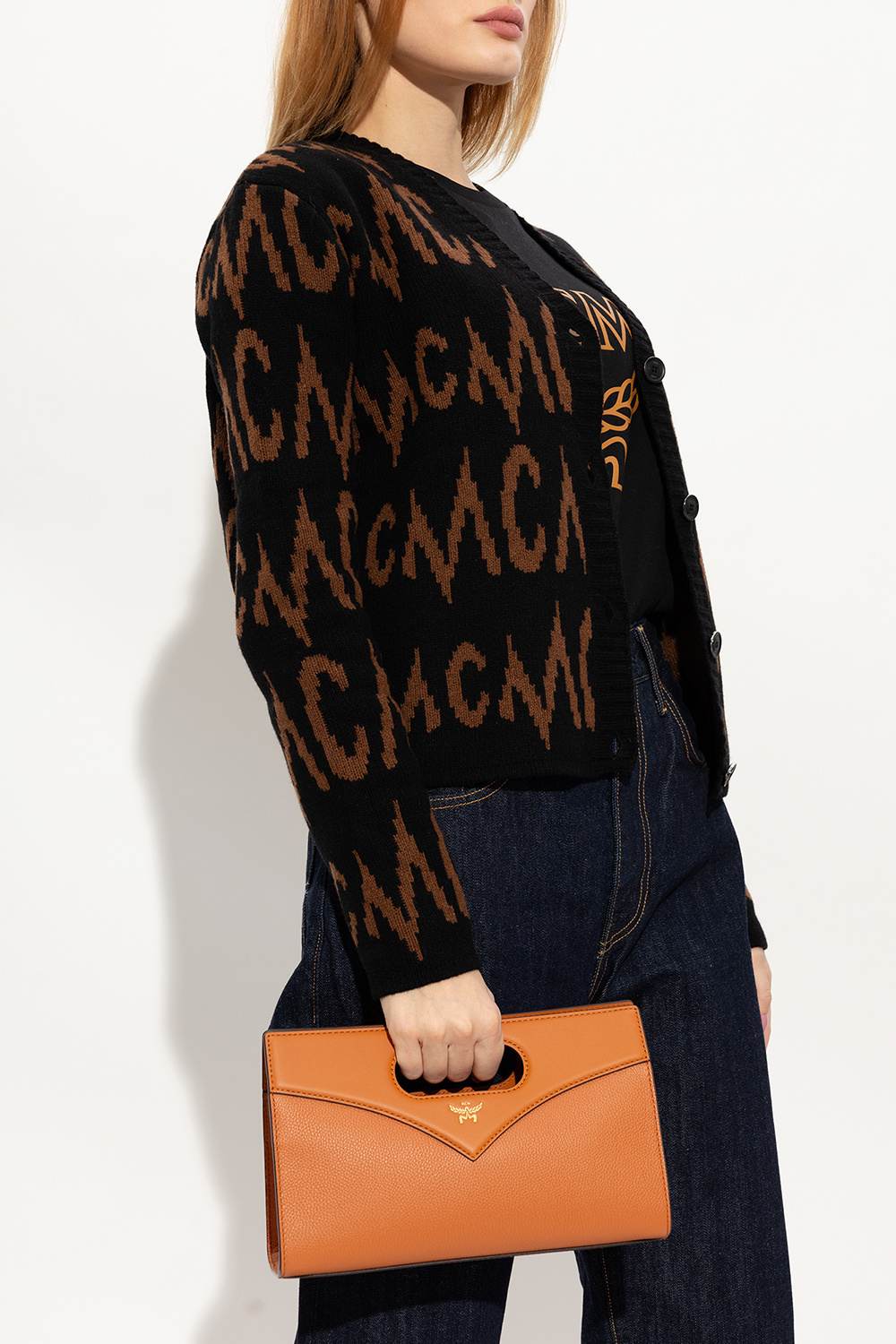 Mcm Structured Envelope Leather Handbag In Brown