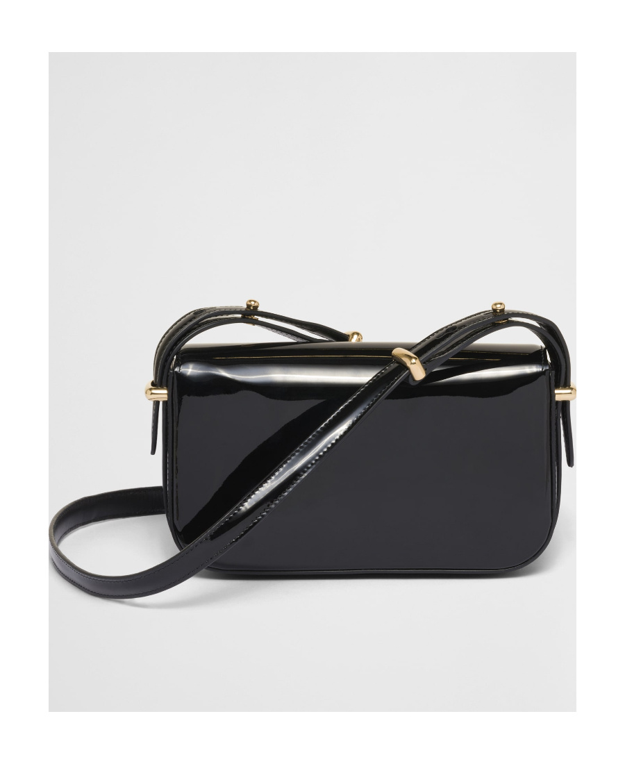 Prada Logo Patent Leather Shoulder Bag In Black