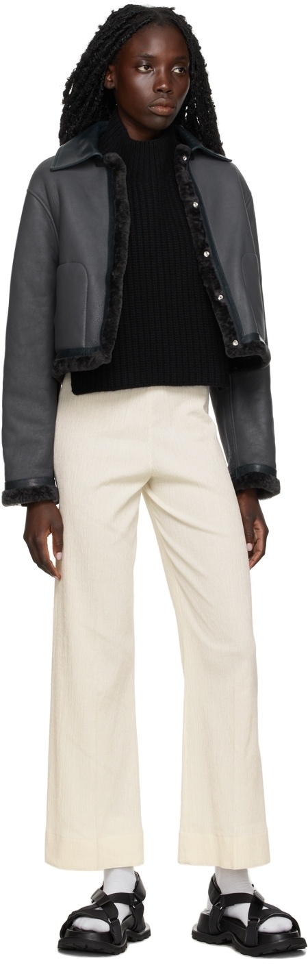 Jil Sander Shearling-trimmed Leather Jacket In Black