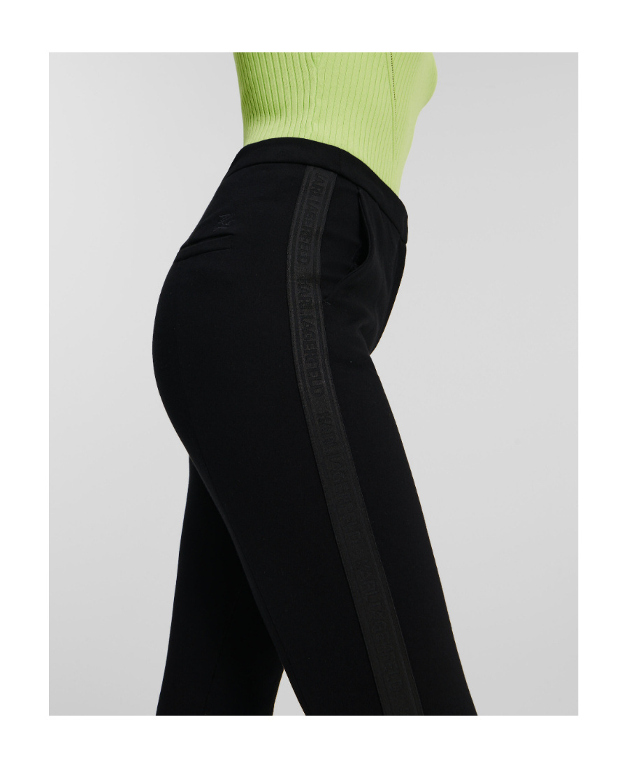 Shop Karl Lagerfeld Logo-tape Straight-leg Trousers In Black